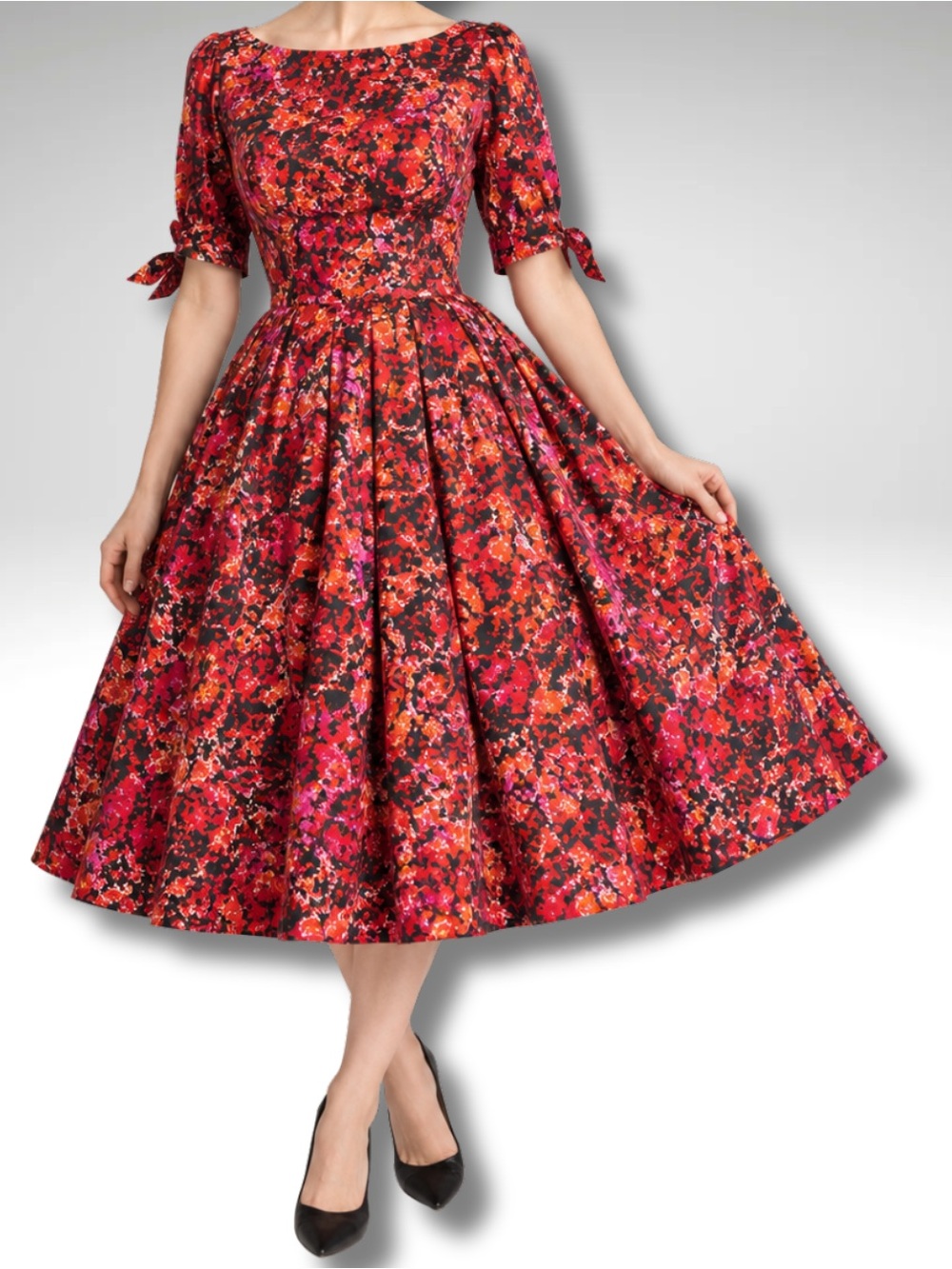 Vintage Gay Gibson Silk Abstract Print Tea Length Dress Size 9